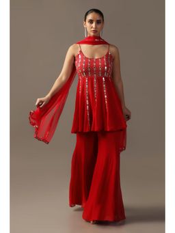 Wedani - Red Embroidered Kurta with Pant and Dupatta