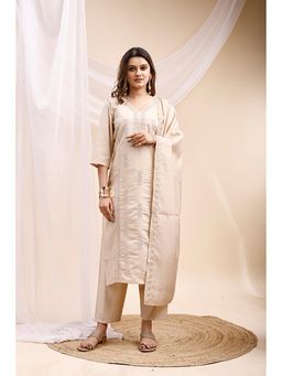 Wedani - Cream Floral Kurta with Pant and Dupatta