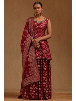 Soch - Maroon Woven Kurta with Palazzo and Dupatta