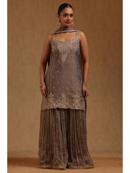 Soch - Grey Embroidered Kurta with Palazzo and Dupatta
