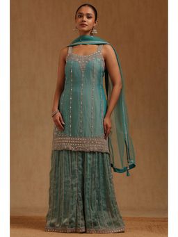 Soch - Teal Embellished Kurta with Palazzo and Dupatta