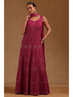 Soch - Pink Embroidered Anarkali Kurta with Leggings and Dupatta