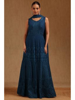 Soch - Blue Embroidered Anarkali Kurta with Leggings and Dupatta