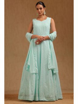 Soch - Blue Embroidered Anarkali Kurta with Leggings and Dupatta