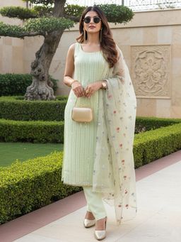 Label Kanupriya - Green Embroidered Kurta with Pant and Dupatta