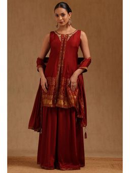 Soch - Maroon Woven Kurta with Palazzo and Dupatta