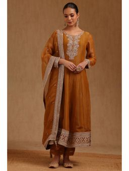 Soch - Mustard Embroidered Anarkali Kurta with Pant and Dupatta