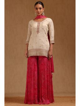 Soch - Beige Printed Kurta with Sharara and Dupatta