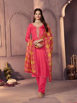 Seerat - Dark Pink Russian Silk Embroidered Kurta With Pant & Dupatta