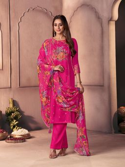 Seerat - Fuchsia Pink Premium Dola Silk Kurta With Pant & Dupatta
