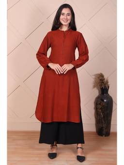 Aurelia - Women Red Solid Curved Straight Kurta