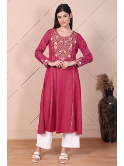 Aurelia - Women Pink Embroidered Flared A-Line Kurta