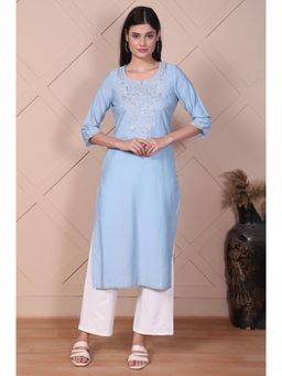 Aurelia - Women Light Blue Embroidered Straight Kurta