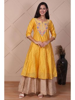 Aurelia - Women Yellow Embroidered Flared Kurta