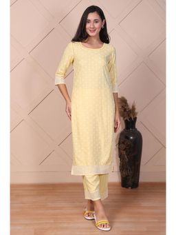 Aurelia - Women Yellow Buti Rayon Calf Length Kurta With Pant