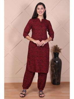 Aurelia - Women Red Floral Printed Modal Straight Kurta And Salwar