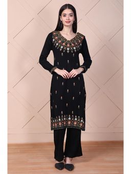 Aurelia - Women Black Acrylic Straight Kurta & Pant