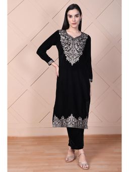 Aurelia - Women Black Embroidered Acrylic Straight Kurta & Pant