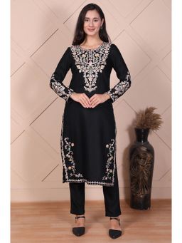 Aurelia - Women Black Embroidered Acrylic Straight Kurta & Pant