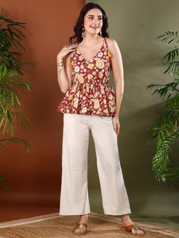 Stylum - Women Rust Floral Printed Cotton Co-Ord