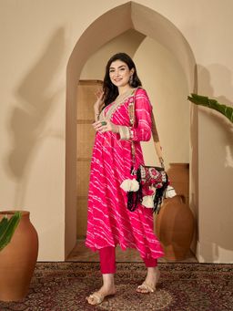 Stylum - Women Pink Georgette A-Line Kurta With Pant