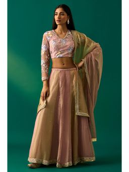 WISHFUL by W - Pink Floral Embroidered Choli With Lehenga & Dupatta