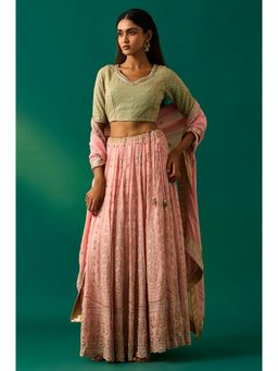 WISHFUL by W - Green Embroidered Choli With Lehenga & Dupatta