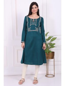 W - Teal Embroidered Acrylic Straight Kurta