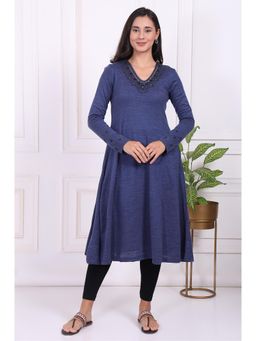 W - Blue Embroidered Acrylic Flared Kurta
