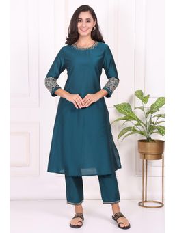 W - Teal Solid Metallic Embroidered Straight Kurta