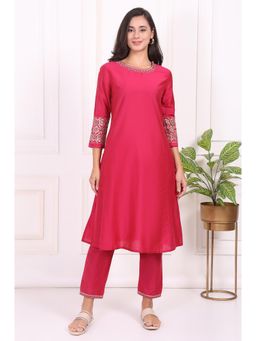 W - Pink Solid Metallic Embroidered Straight Kurta