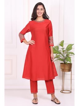 W - Coral Solid Metallic Embroidered Straight Kurta