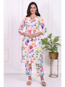 W - Floral Printed Pure Cotton Straight Kurta & Pant