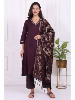 W - Embroidered Silk Straight Kurta With Pant & Dupatta