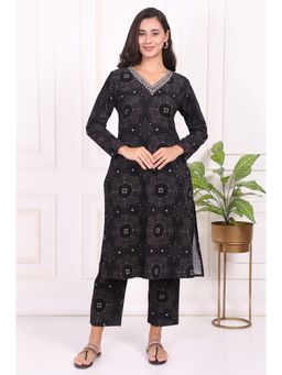 W - Black Embroidered Pure Cotton Straight Kurta & Pant