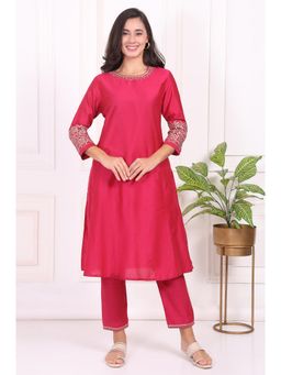 W - Pink Embroidered Straight Kurta & Pant