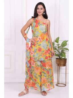 W - Yellow Floral Printed Flared Kurta & Palazzo
