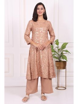 W - Brown Sequins A-Line Rayon Kurta With Flared Pant