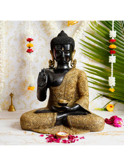 eCraftIndia - Peaceful Meditating Golden And Black Lord Buddha Handcrafted Premium Brass Idol