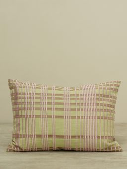 Pure Home + Living - Green Plaid Embroidered Cotton Cushion Cover (12x18 inches)