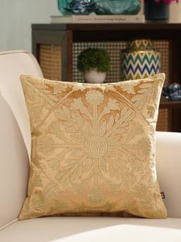 Pure Home + Living - Gold Embroidered Viscose Cushion Cover (16x16 inches)