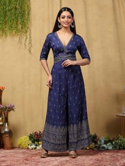 Garden VARELI - Women's Blue Printed Viscose Jumpsuit