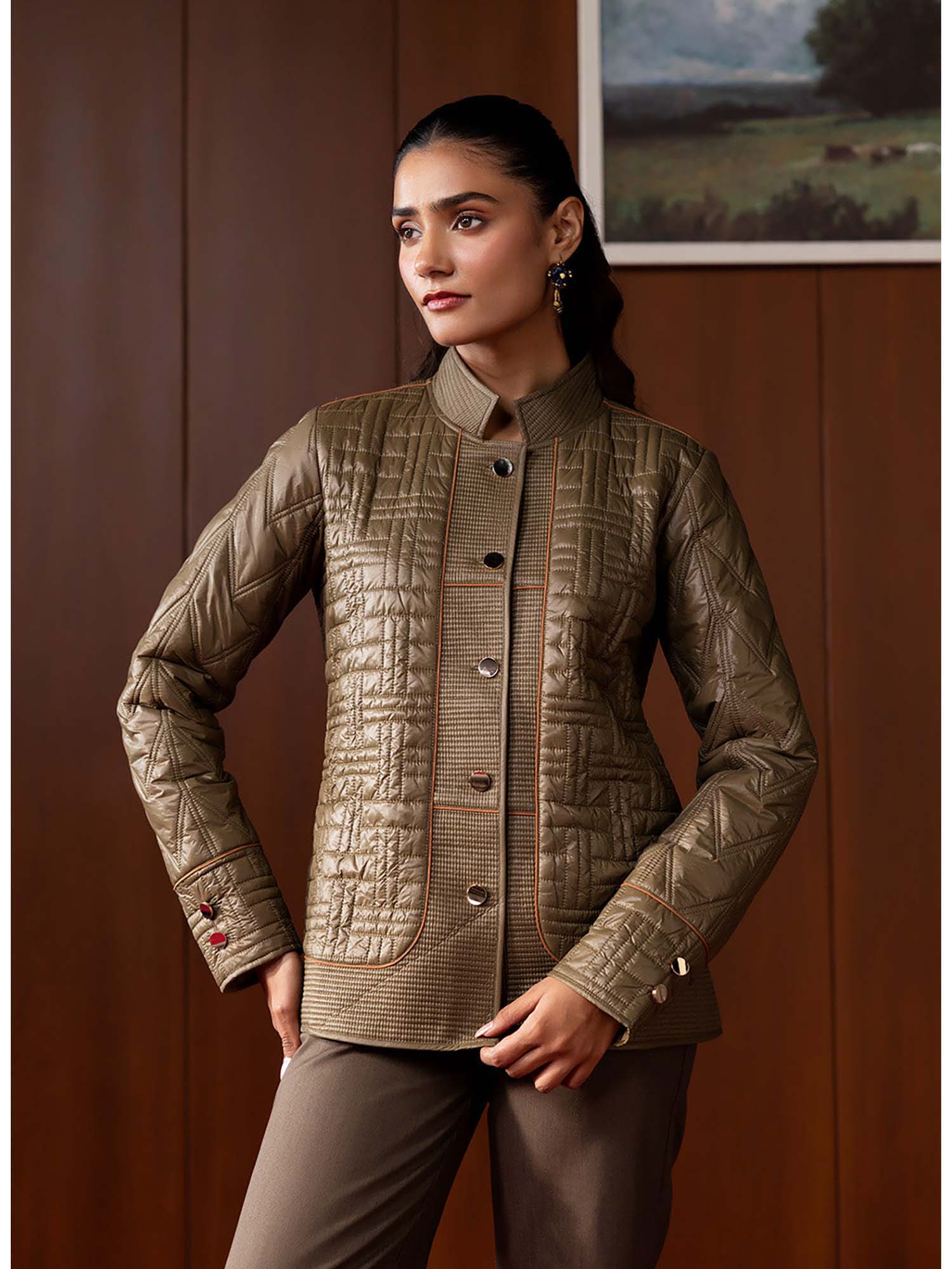 lakshita Olive Quilted Panelled Jacket-picture-14
