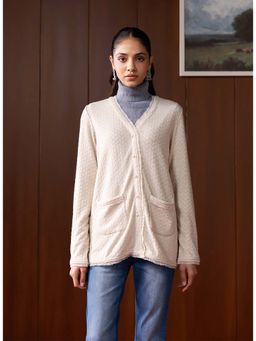 Lakshita - Ivory Knitted Jacquard Monochrome Shrug
