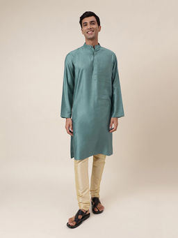 Fabindia - Teal Viscose Blend Striped Long Kurta