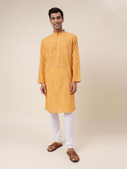 Fabindia - Yellow Cotton Woven Long Kurta