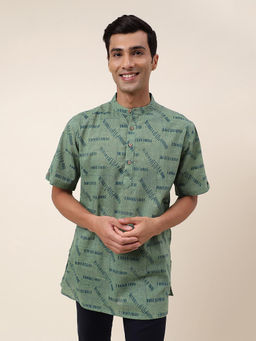 Fabindia - Green Cotton Hand Block Printed Short Kurta
