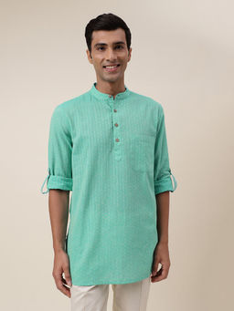 Fabindia - Green Cotton Dobby Short Kurta