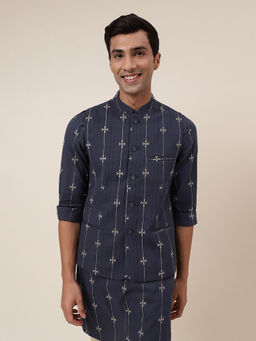Fabindia - FabBasics Grey Cotton Printed Nehru Jacket