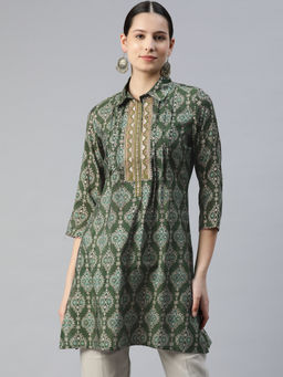 Nayam by lakshita - Green Printed Pintuck Work Tunic